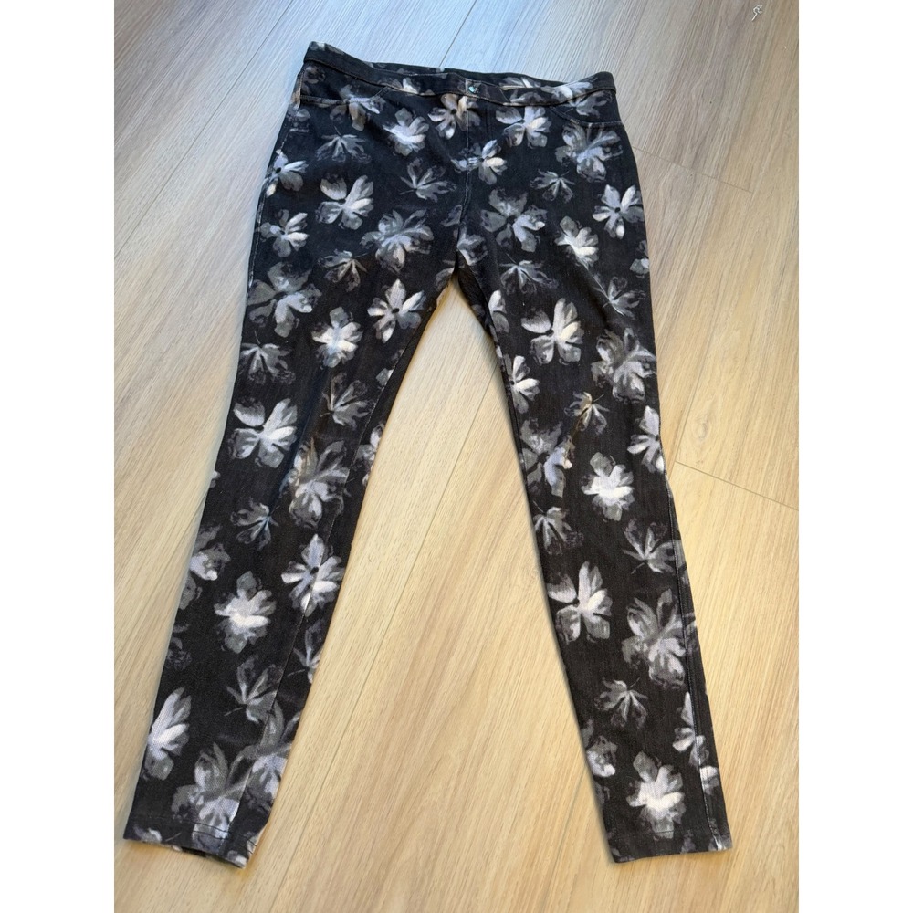 Simply Vera Vera Wang Womens Floral Print Leggings Grey Black Size L